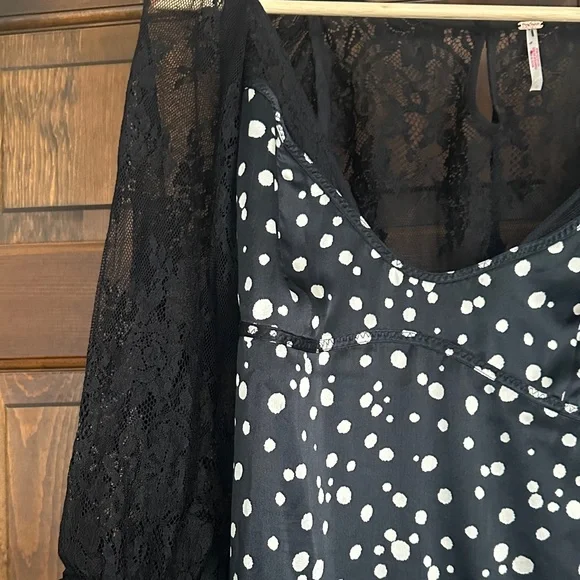 Free People Black and White Polka Dot Long Sleeve Dress - Picture 3 of 5